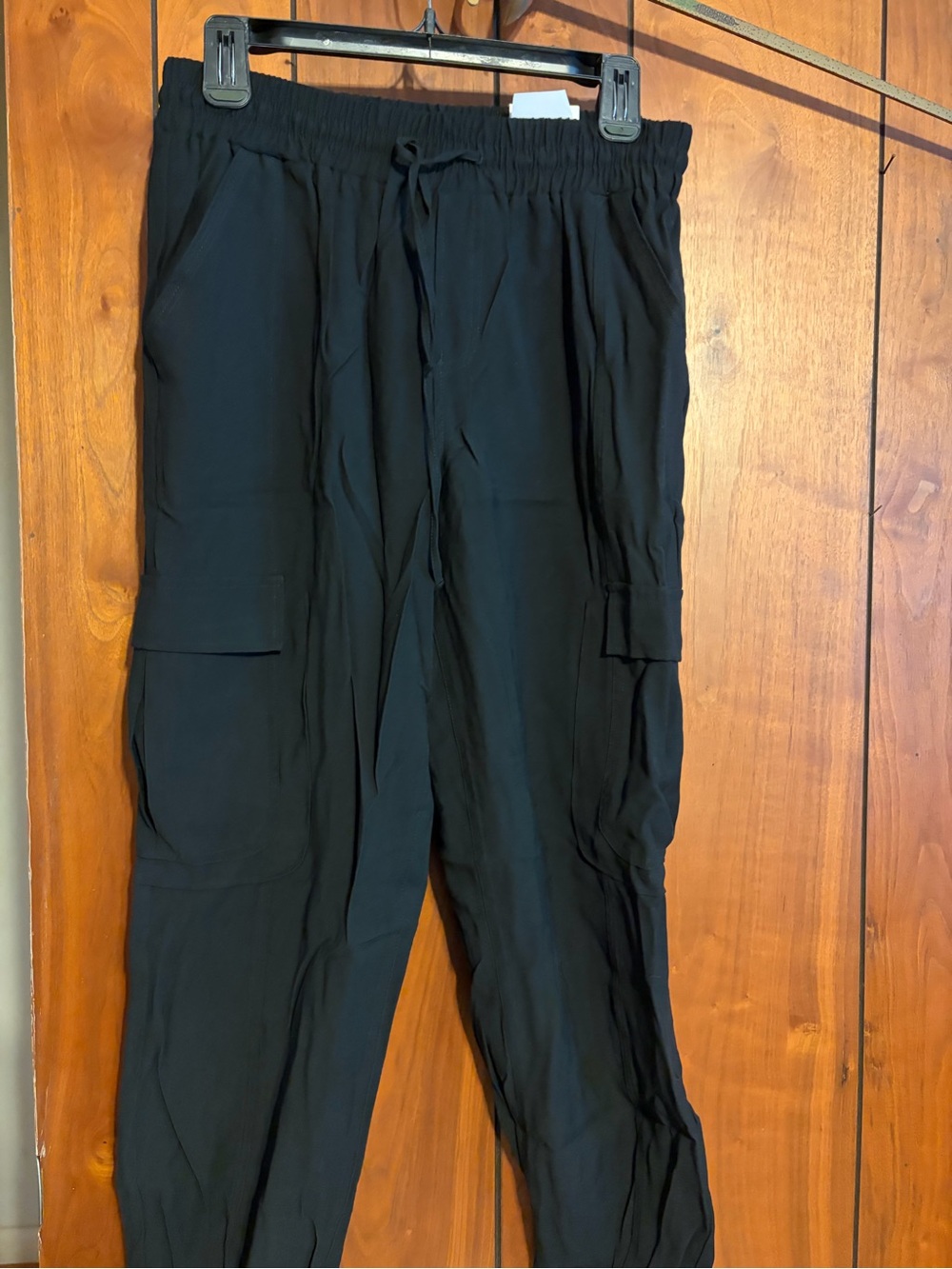 Women’s Black Cargo Jogger Pants - Casual Drawstring Waist